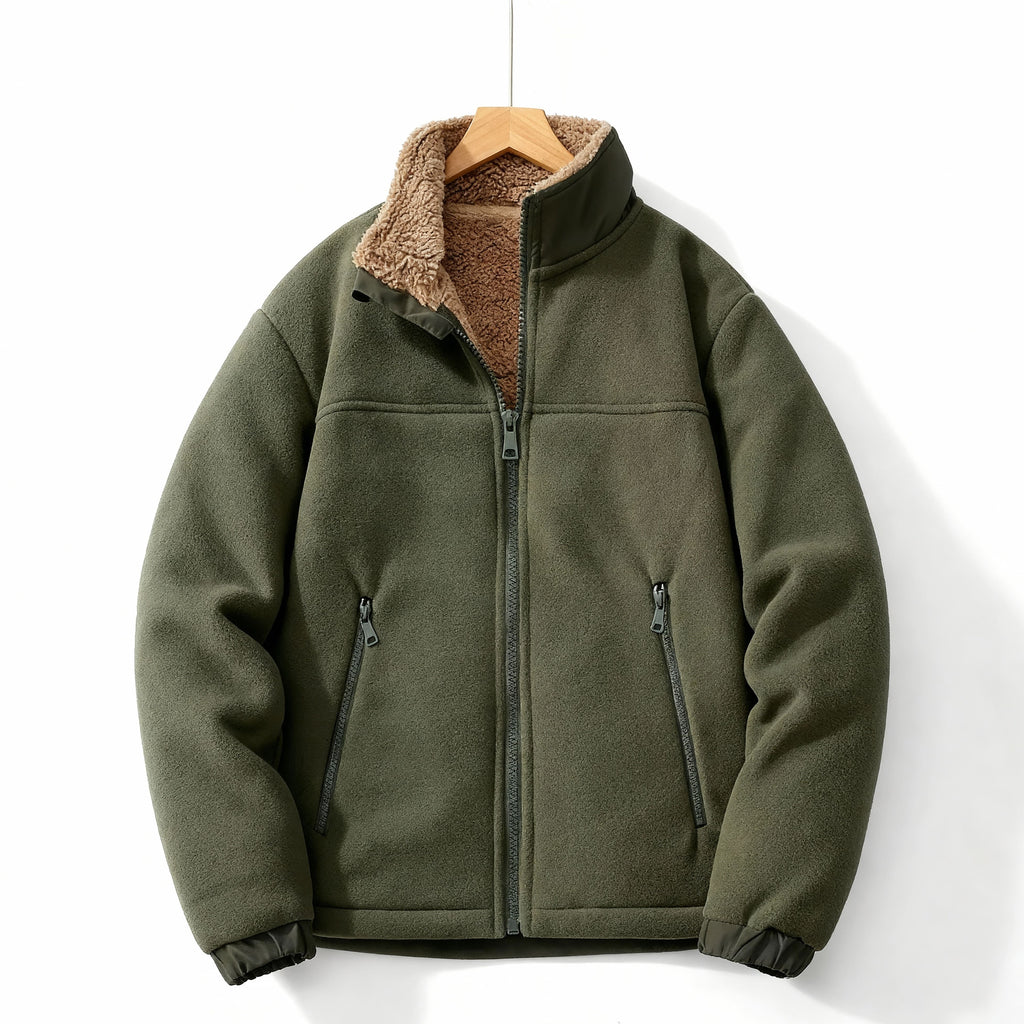 Veste d'hiver homme col montant, poches zippées, quatre coloris, vert