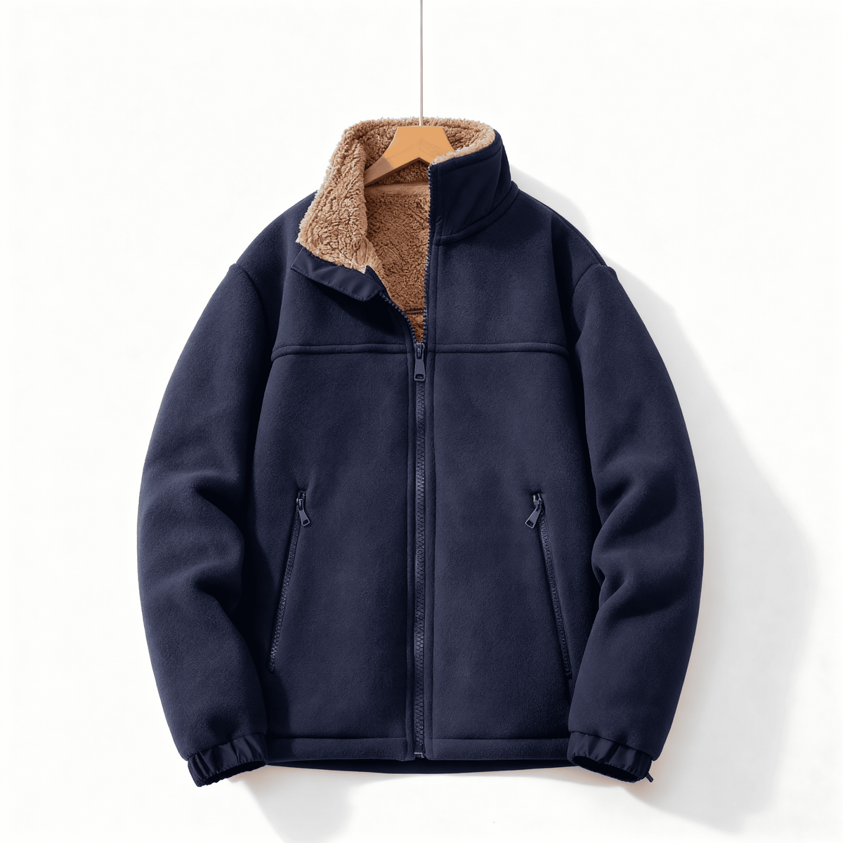 Veste d'hiver homme col montant, poches zippées, quatre coloris, bleu