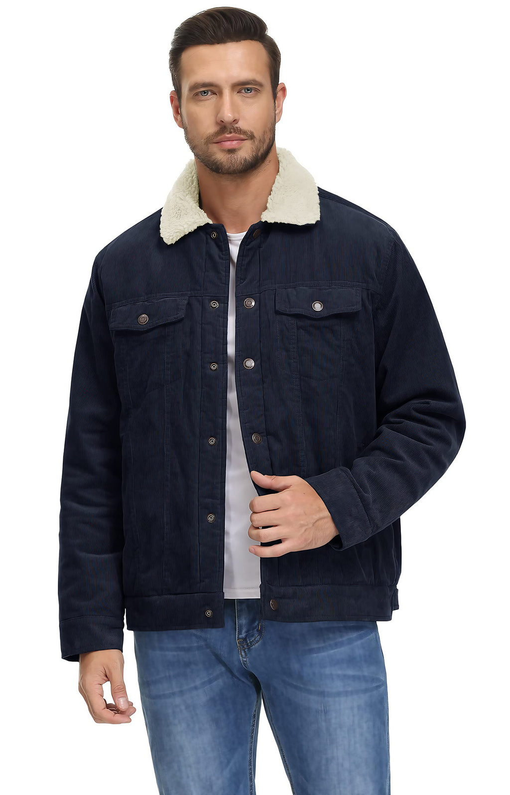 Veste d'hiver homme coupe droite, boutons-pression, quatre poches