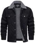 Veste d'hiver homme coupe droite, boutons-pression, quatre poches, noir
