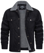 Veste d'hiver homme coupe droite, boutons-pression, quatre poches, noir