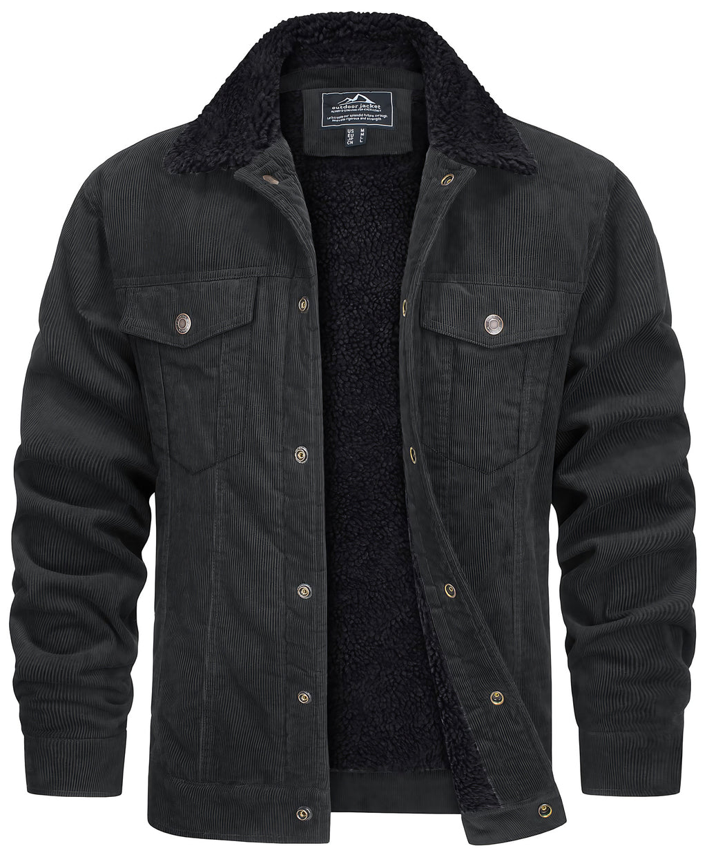 Veste d'hiver homme coupe droite, boutons-pression, quatre poches, gris foncé