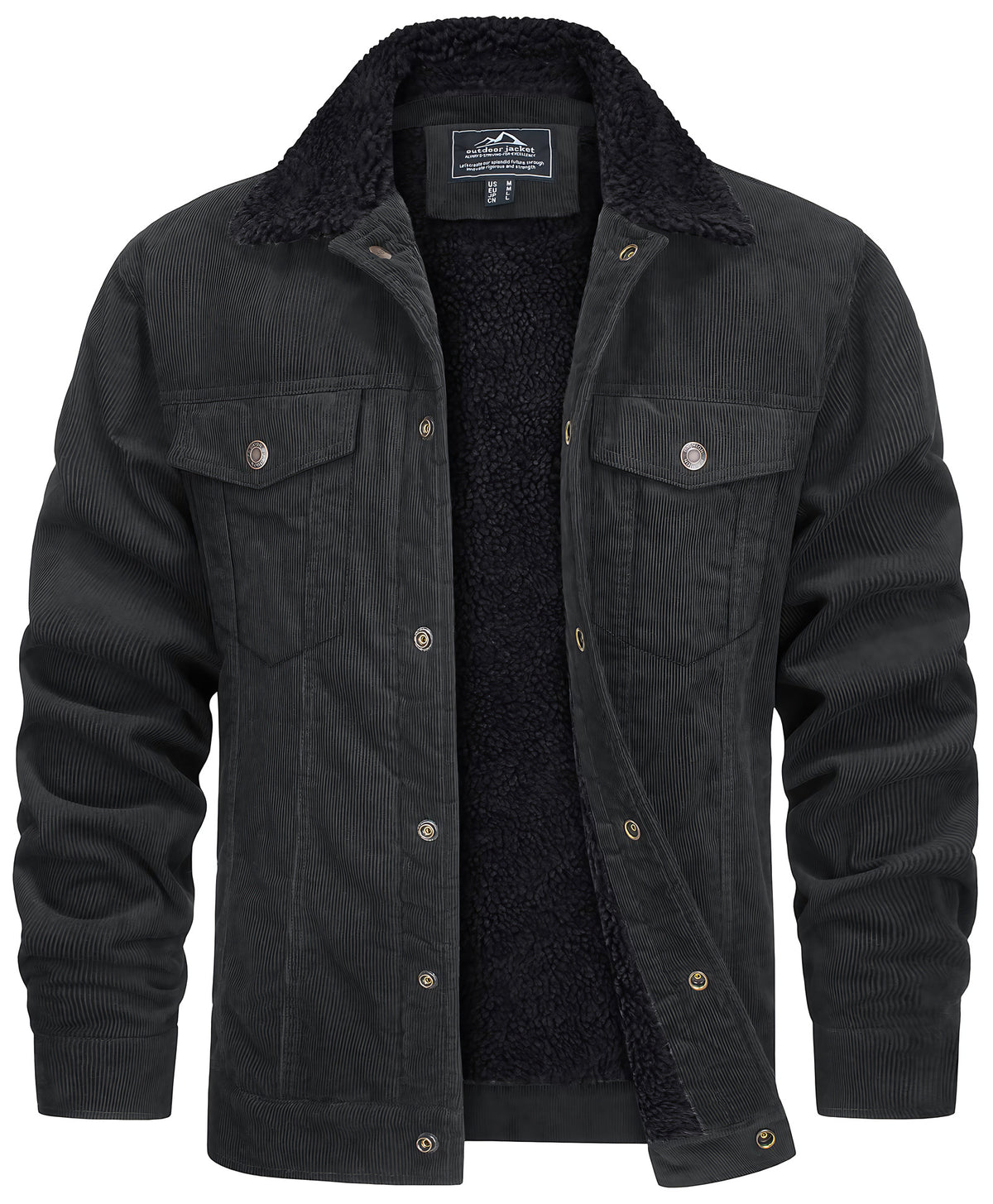 Veste d'hiver homme coupe droite, boutons-pression, quatre poches, gris foncé