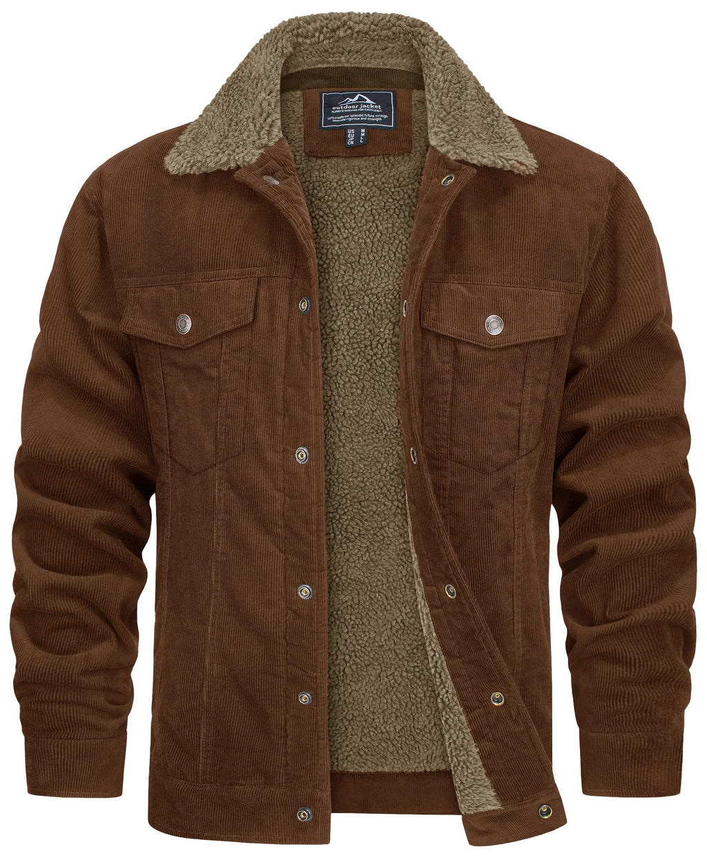 Veste d'hiver homme coupe droite, boutons-pression, quatre poches, brun