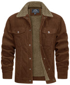 Veste d'hiver homme coupe droite, boutons-pression, quatre poches, brun