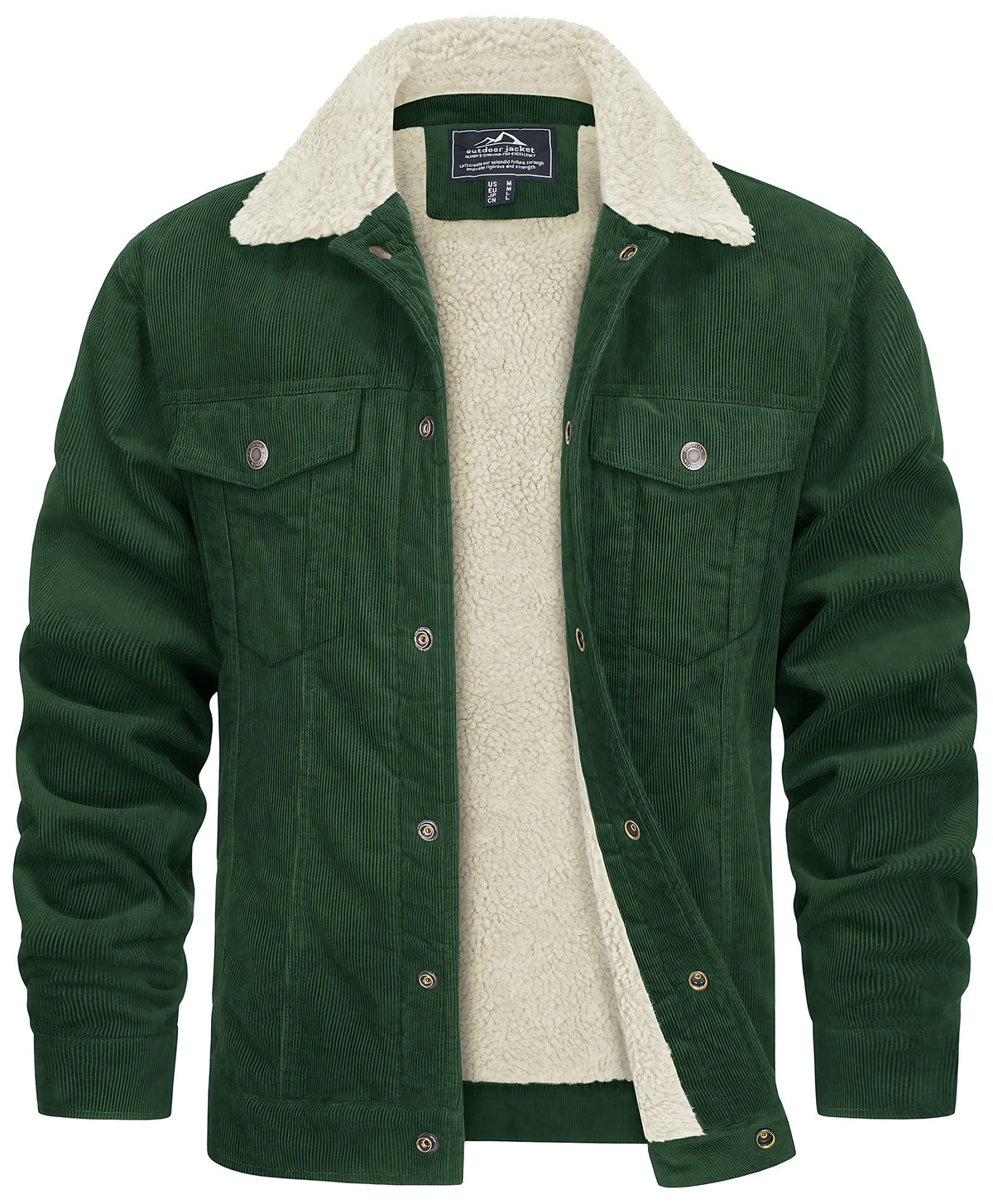 Veste d'hiver homme coupe droite, boutons-pression, quatre poches, vert