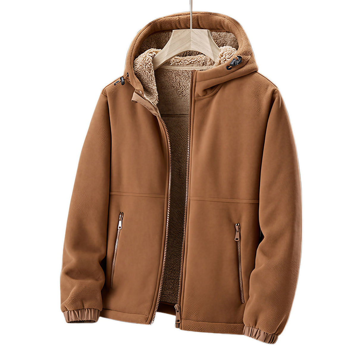 Veste d'hiver homme à capuche, poches zippées, du M au 4XL, brun
