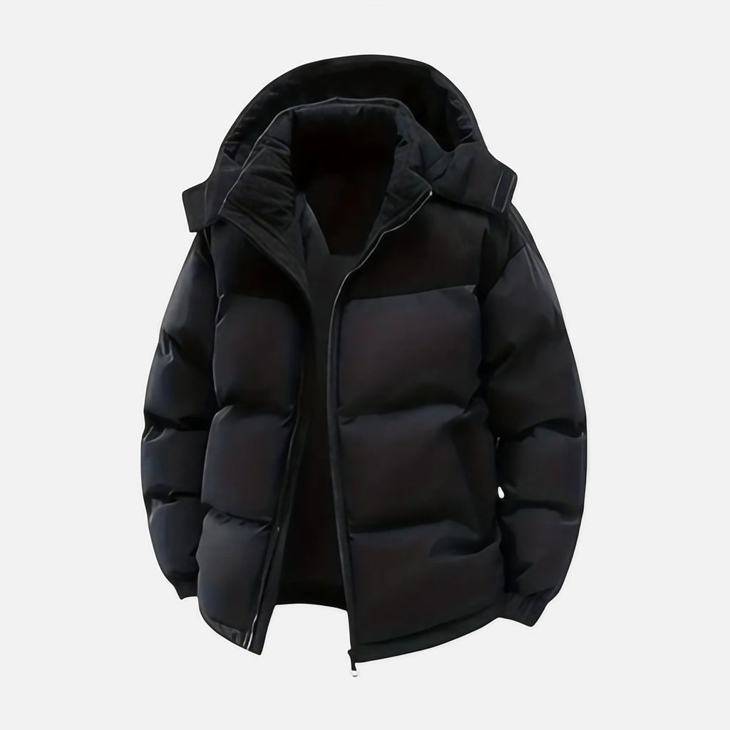 Veste matelassée unisexe à capuche amovible, blocs de couleur, noir
