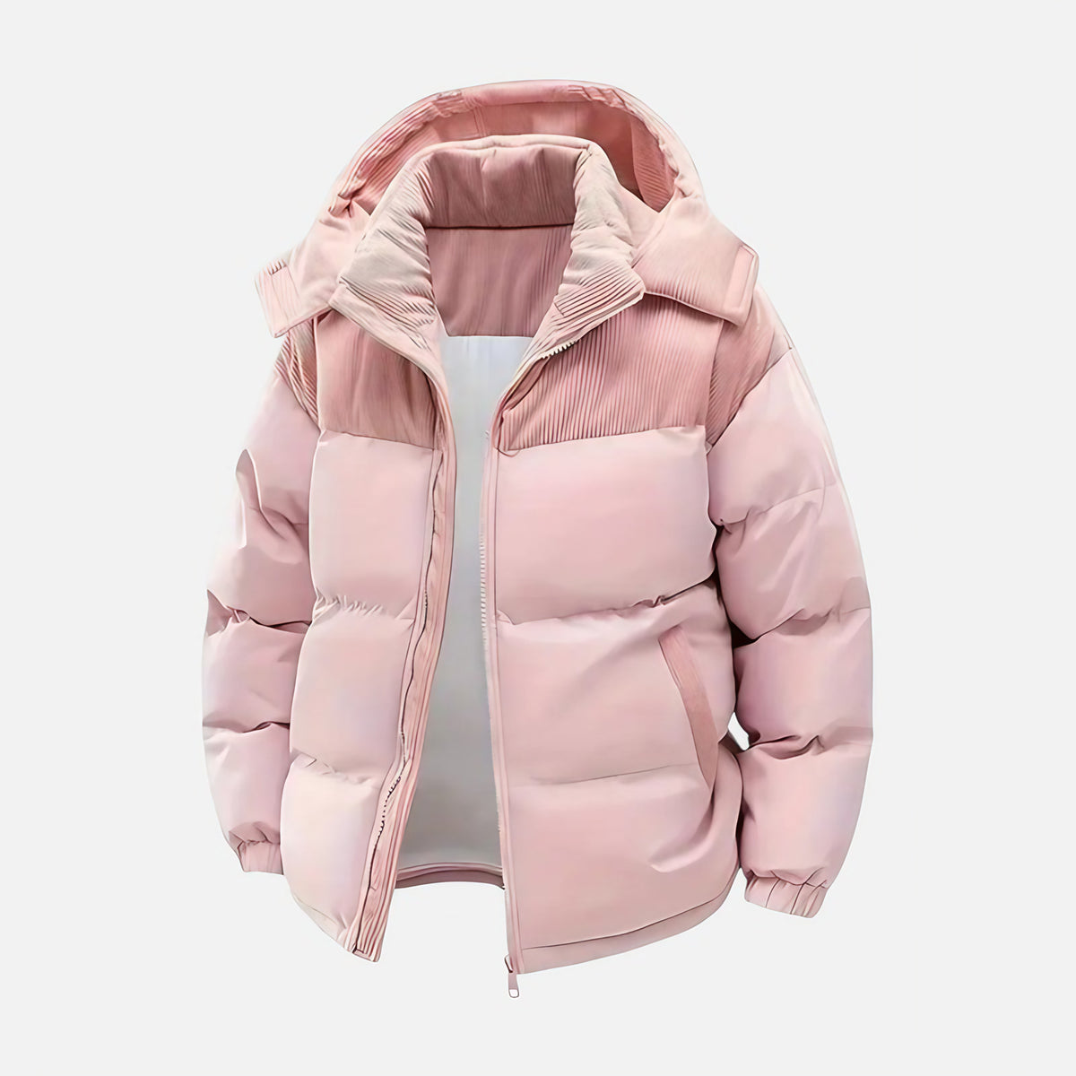 Veste matelassée unisexe à capuche amovible, blocs de couleur, rose