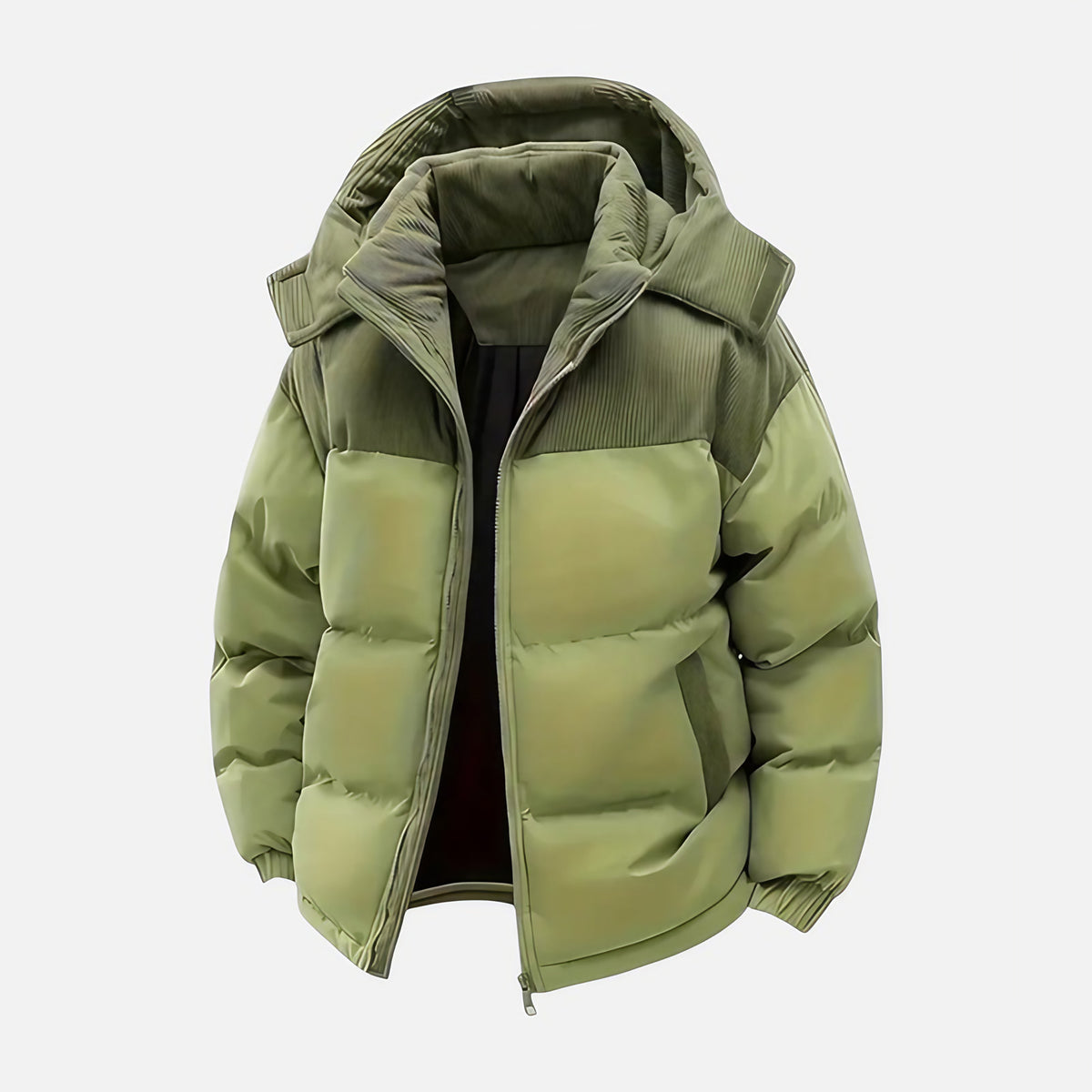 Veste matelassée unisexe à capuche amovible, blocs de couleur, vert