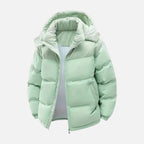 Veste matelassée unisexe à capuche amovible, blocs de couleur, vert foncé