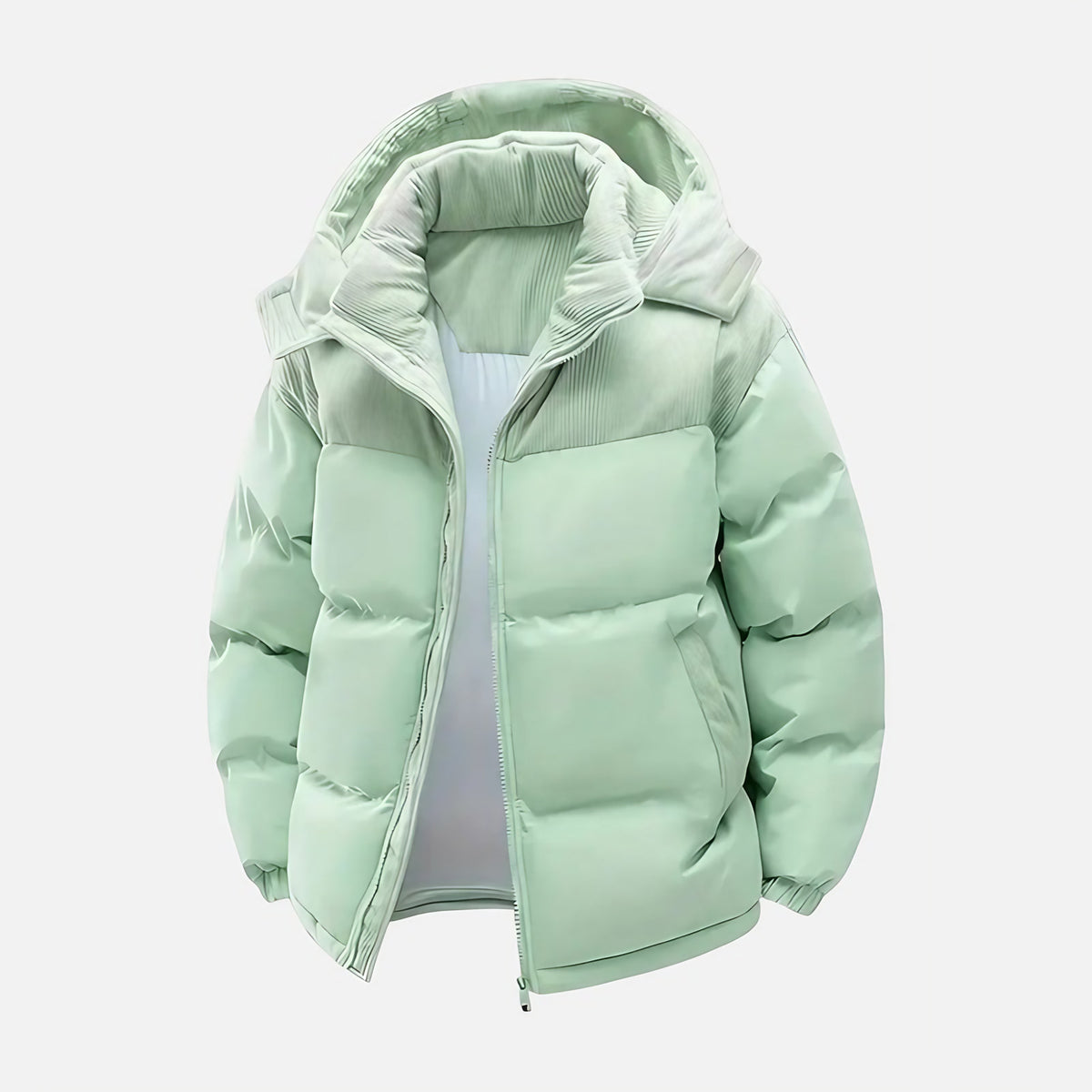 Veste matelassée unisexe à capuche amovible, blocs de couleur, vert foncé