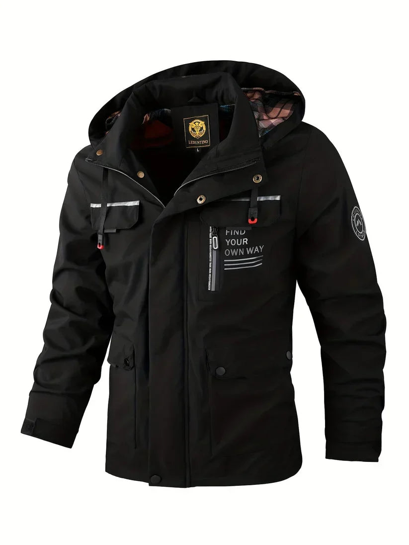 Veste d'hiver homme imperméable, poches cargo, du M au 3XL, noir