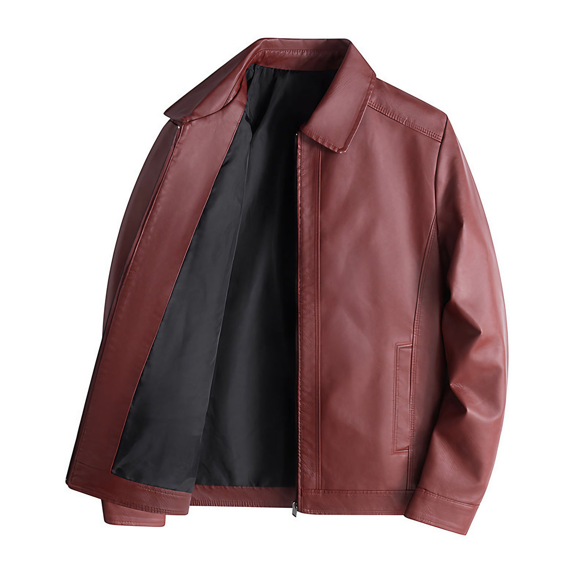 Veste homme ajustée à col montant, fermeture zippée, rouge brique