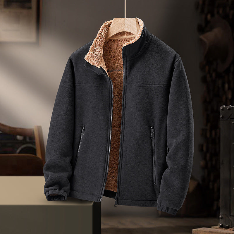 Veste chaude homme col montant zippée, du M au 5XL, noir