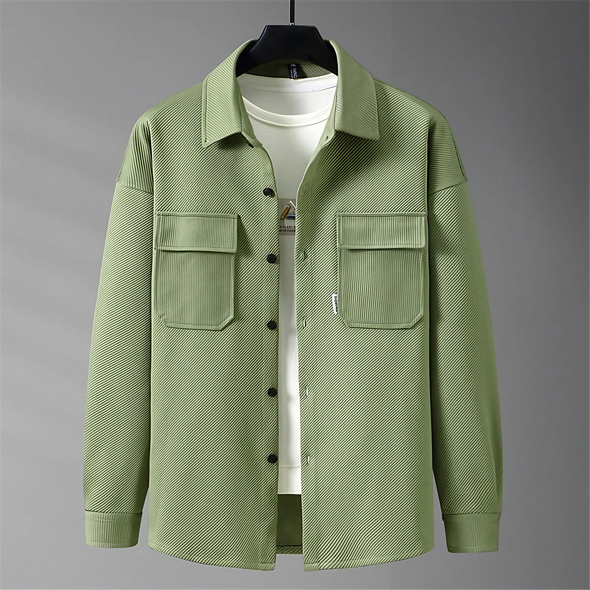 Veste homme coupe slim boutonnée, verte ou noire, du S au 3XL