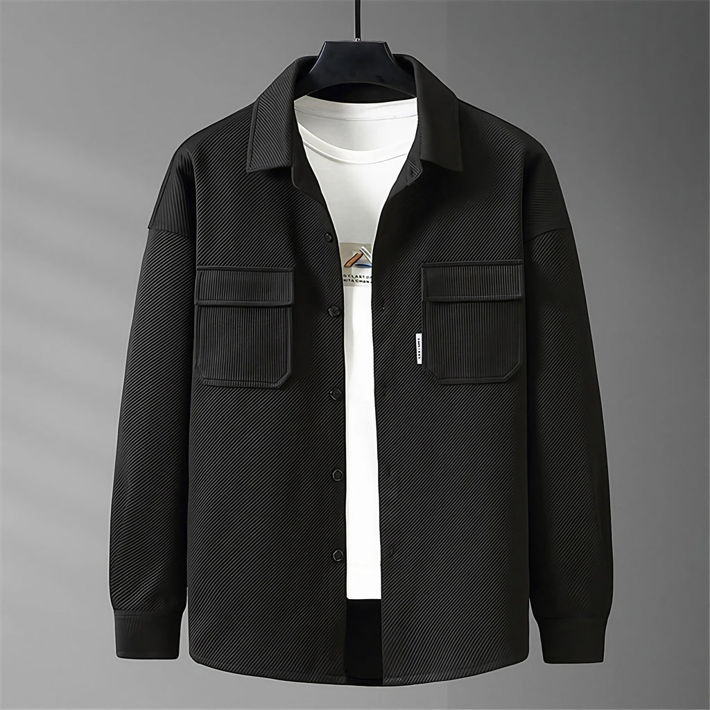 Veste homme coupe slim boutonnée, verte ou noire, du S au 3XL, noir