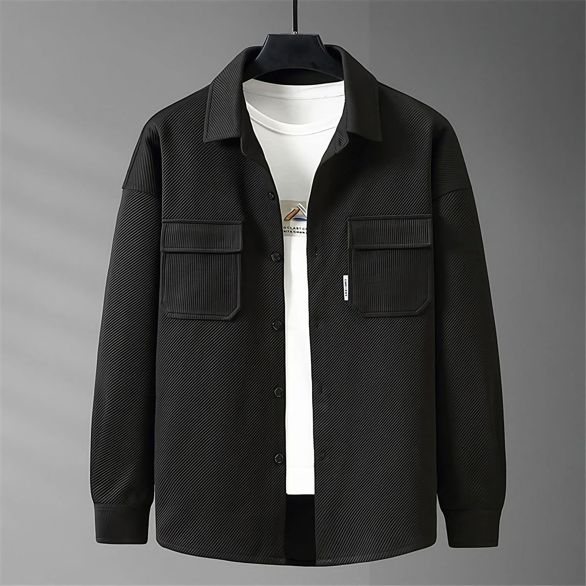 Veste homme coupe slim boutonnée, verte ou noire, du S au 3XL, noir