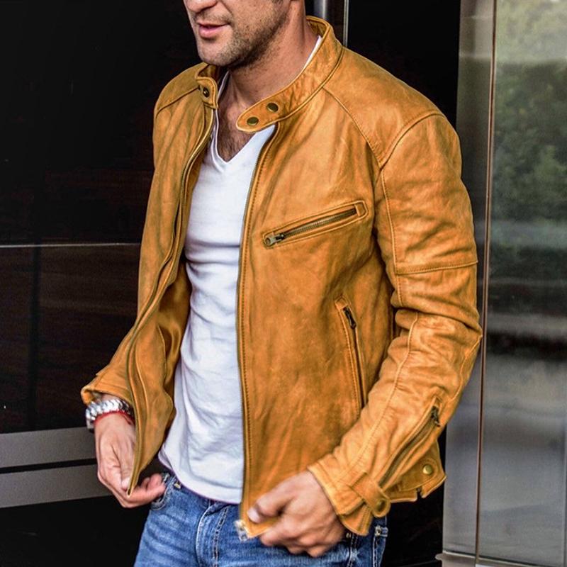 Blouson homme style rétro à poches zippées, du S au 3XL, marron clair