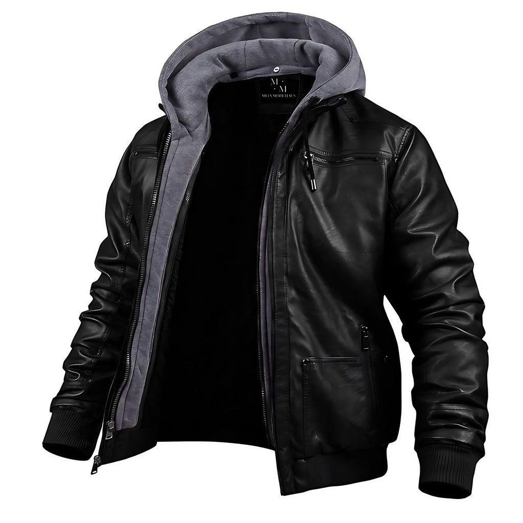 Veste d'hiver homme à capuche amovible, coupe ajustée, brun ou noir, noir