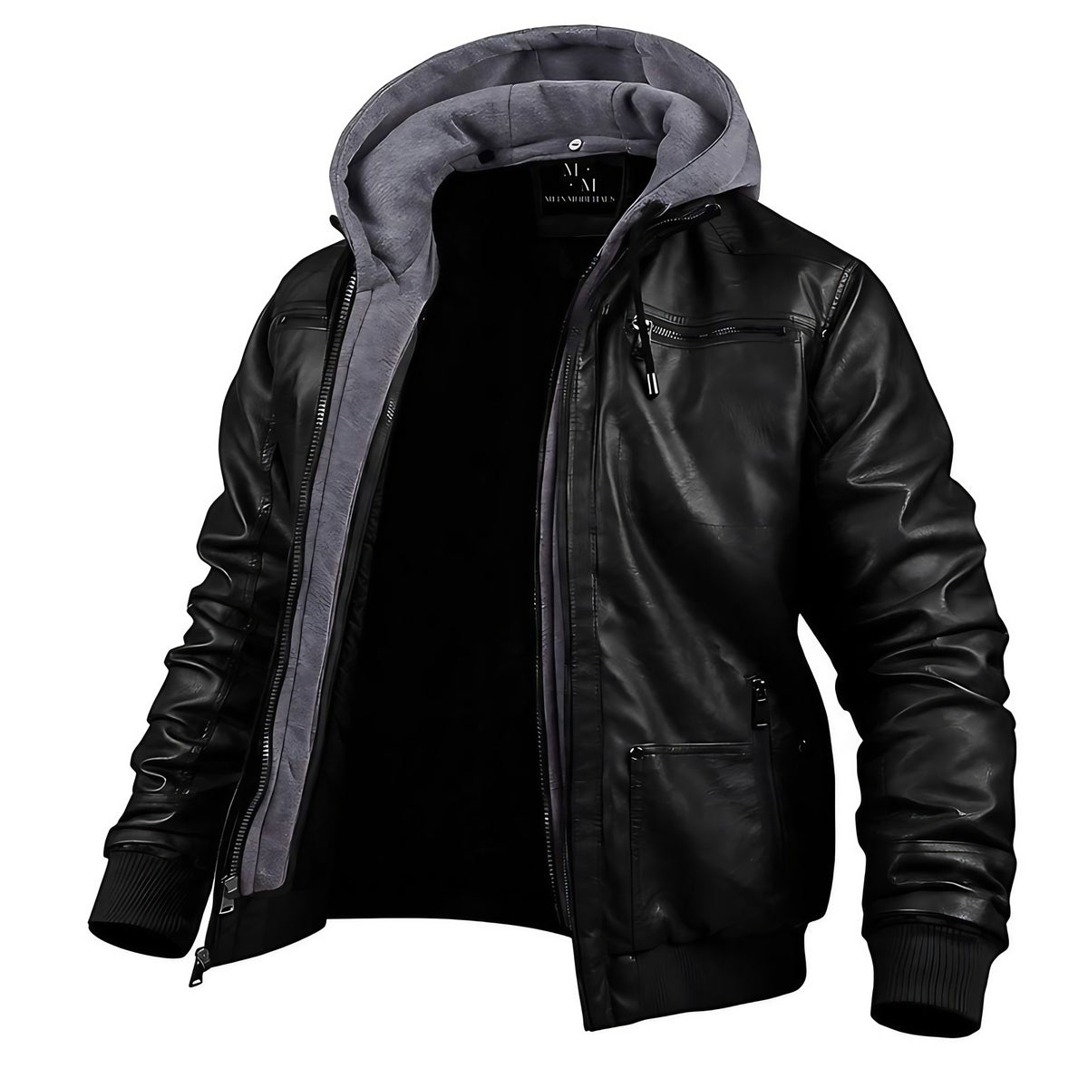 Veste d'hiver homme à capuche amovible, coupe ajustée, brun ou noir, noir