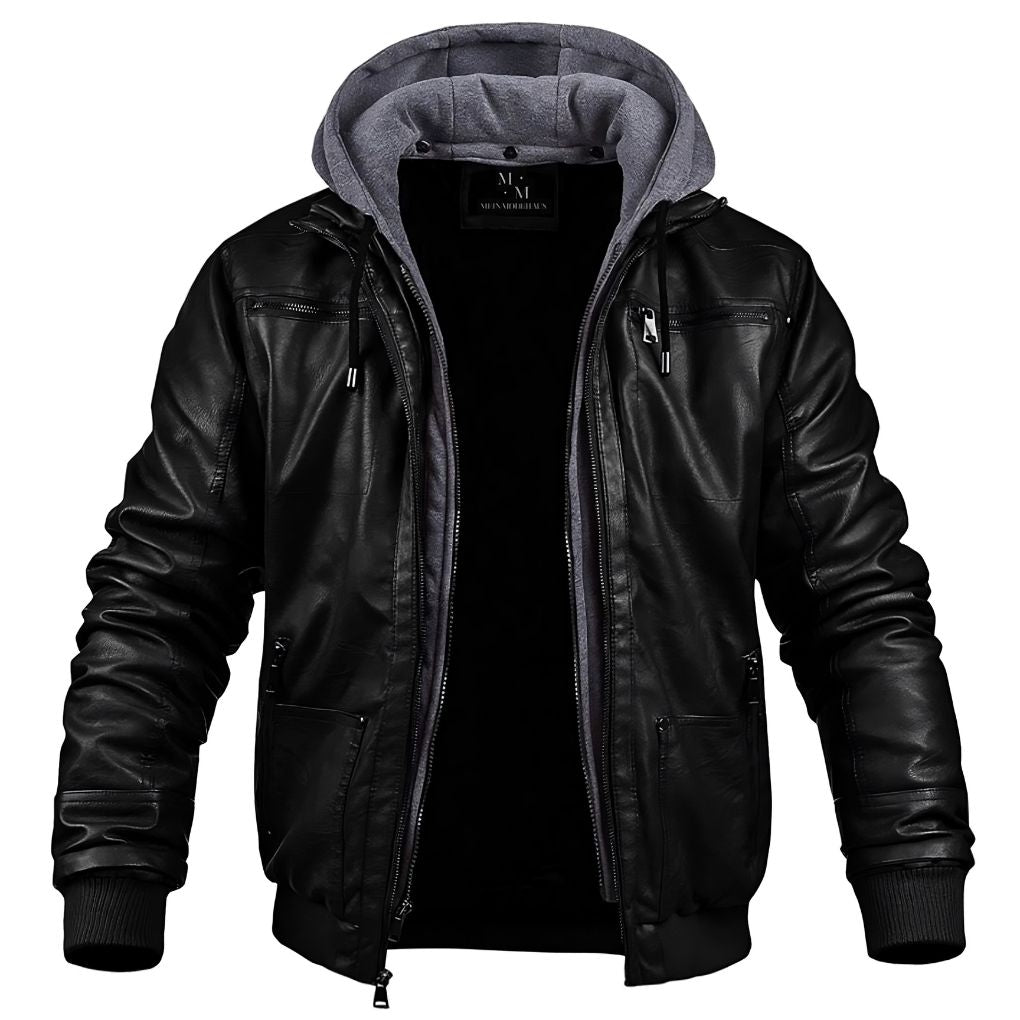 Veste d'hiver homme à capuche amovible, coupe ajustée, brun ou noir