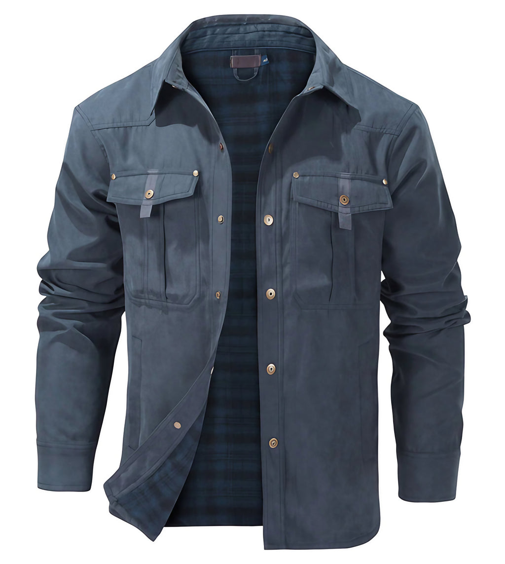 Veste en flanelle homme boutonnée, poches devant, du S au 2XL, bleu
