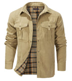 Veste en flanelle homme boutonnée, poches devant, du S au 2XL, beige