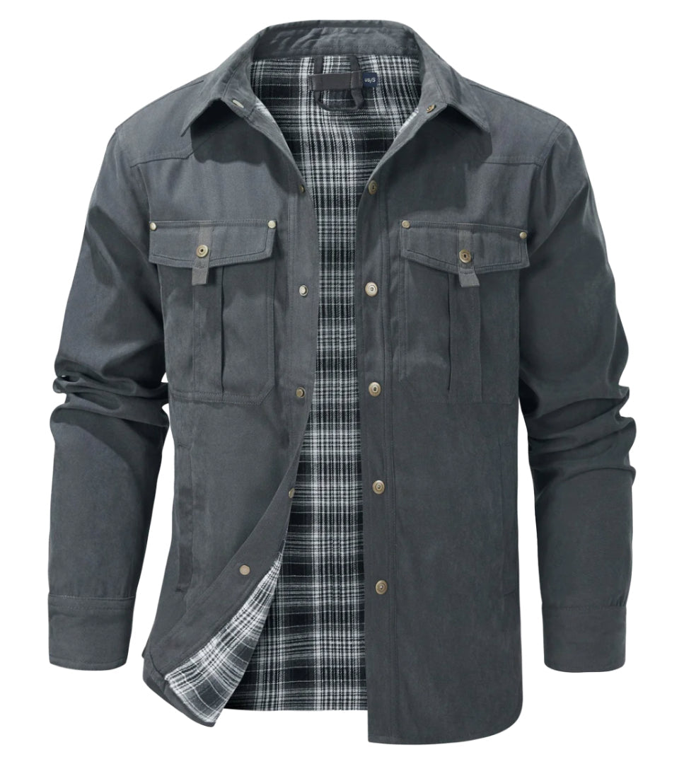 Veste en flanelle homme boutonnée, poches devant, du S au 2XL, gris
