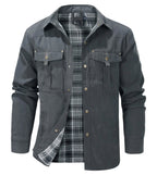 Veste en flanelle homme boutonnée, poches devant, du S au 2XL, gris