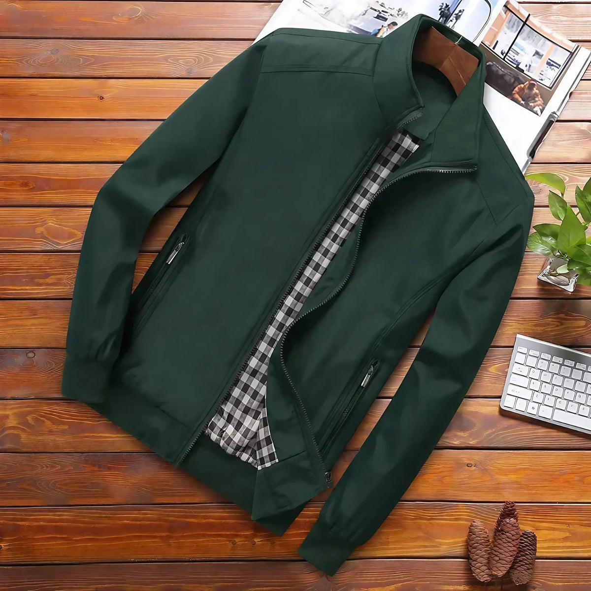 Veste coupe-vent homme à col montant, zippée, du M au 4XL, vert