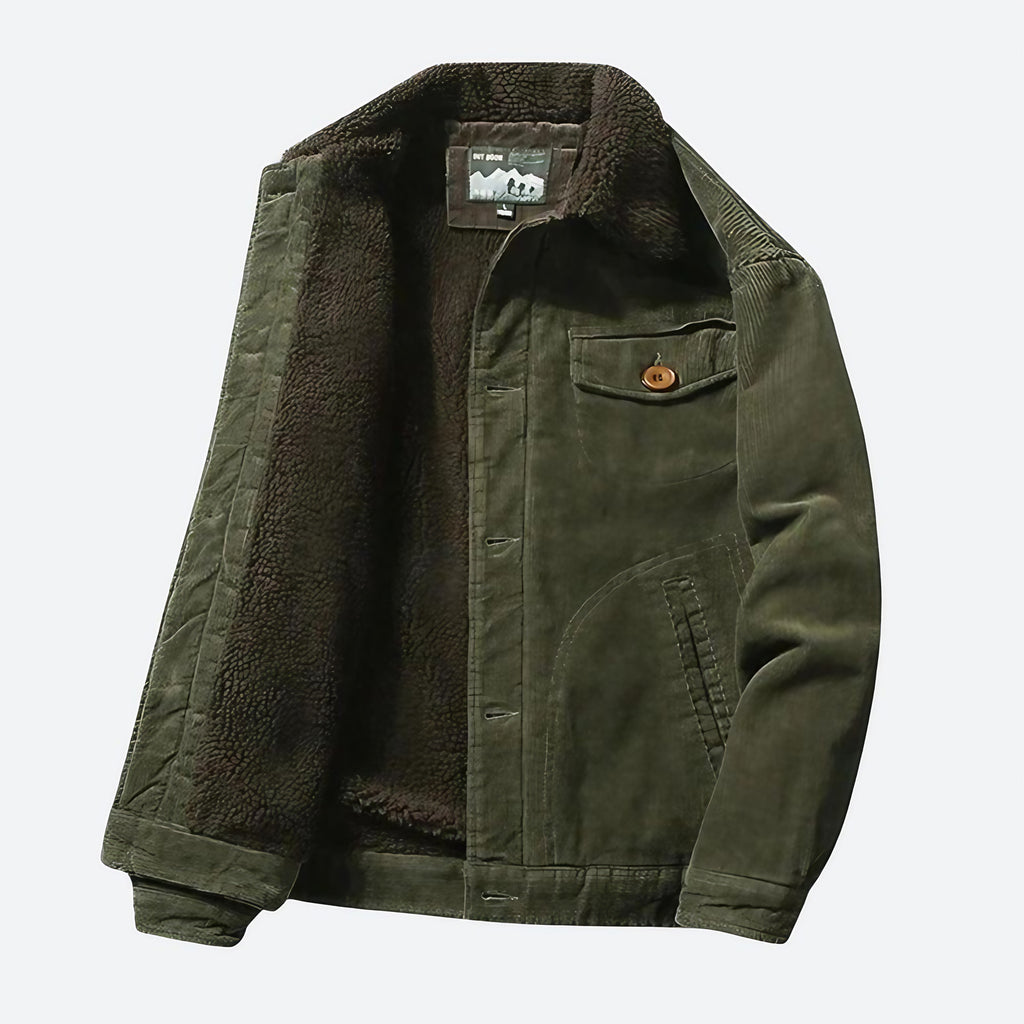 Veste homme doublée, coupe ajustée, trois poches, vert