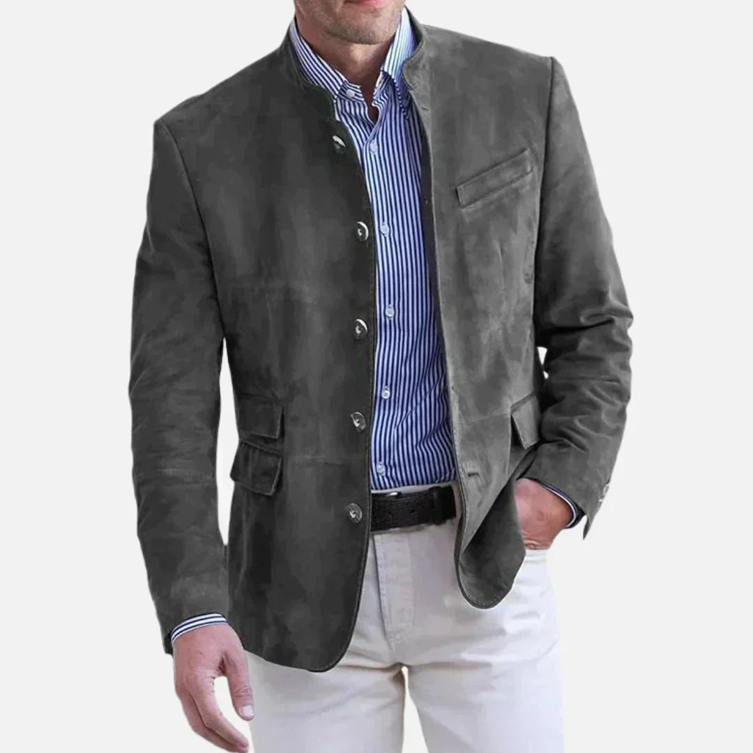 Veste homme à col officier, coupe ajustée, trois poches, gris