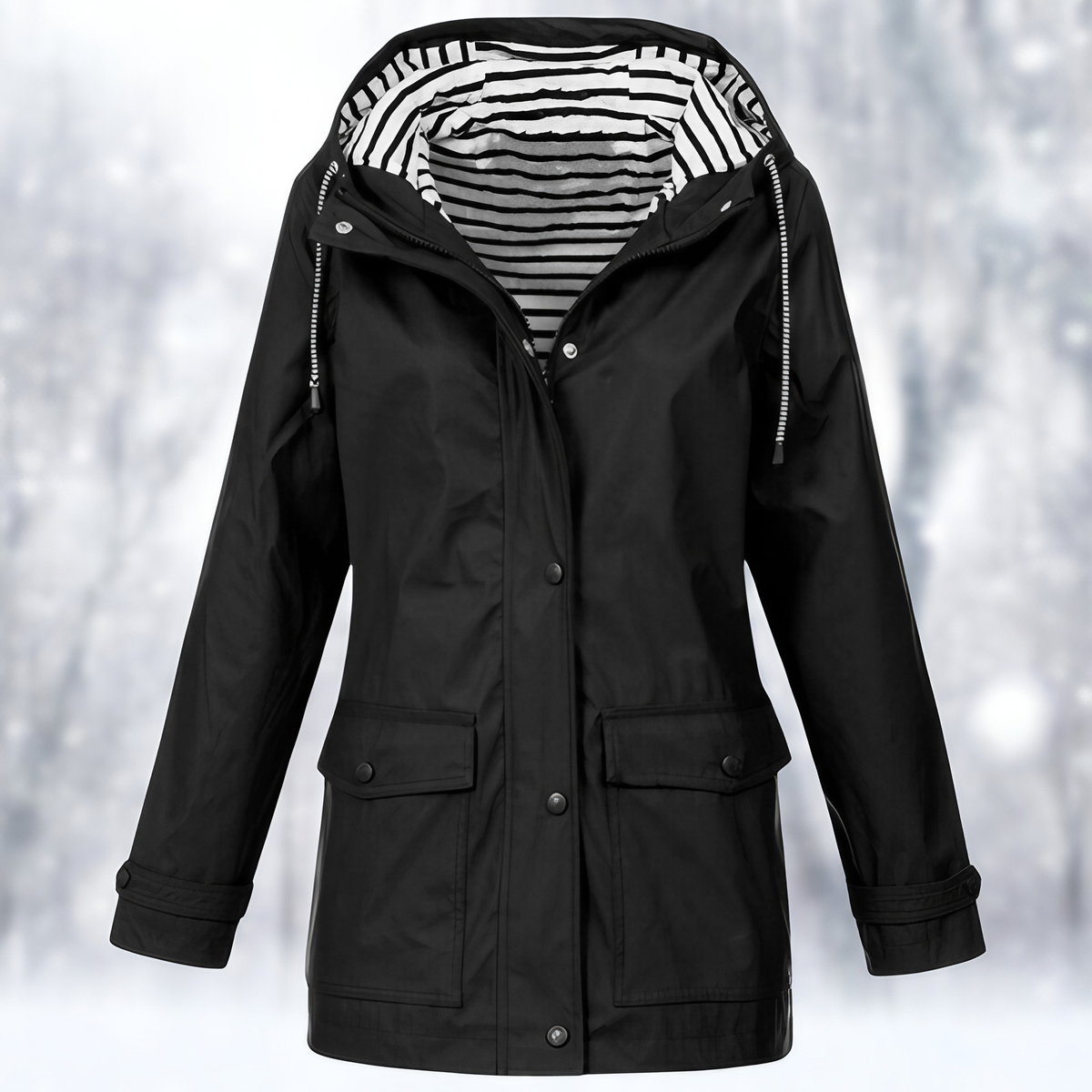 Veste imperméable femme à capuche, zippée, du S au 5XL, noir