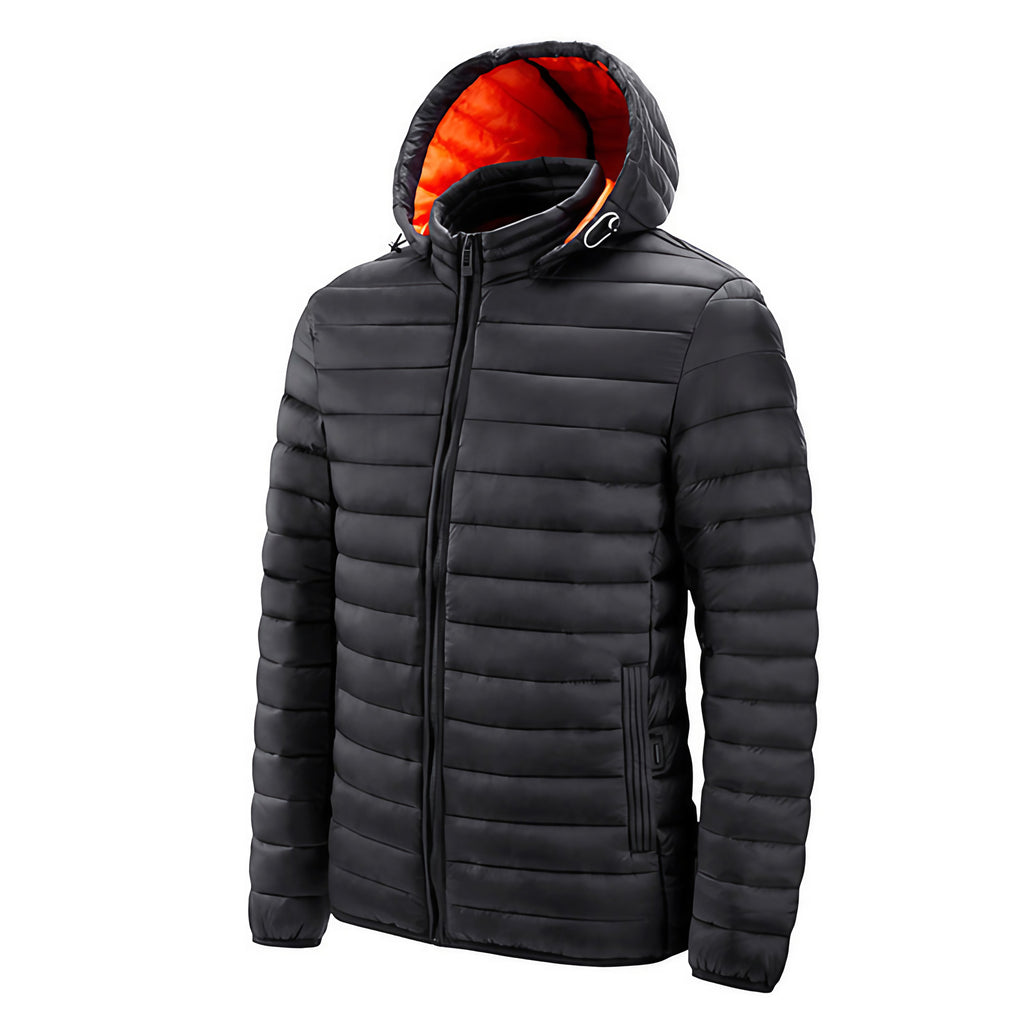 Veste matelassée homme à capuche réglable et col montant, noir