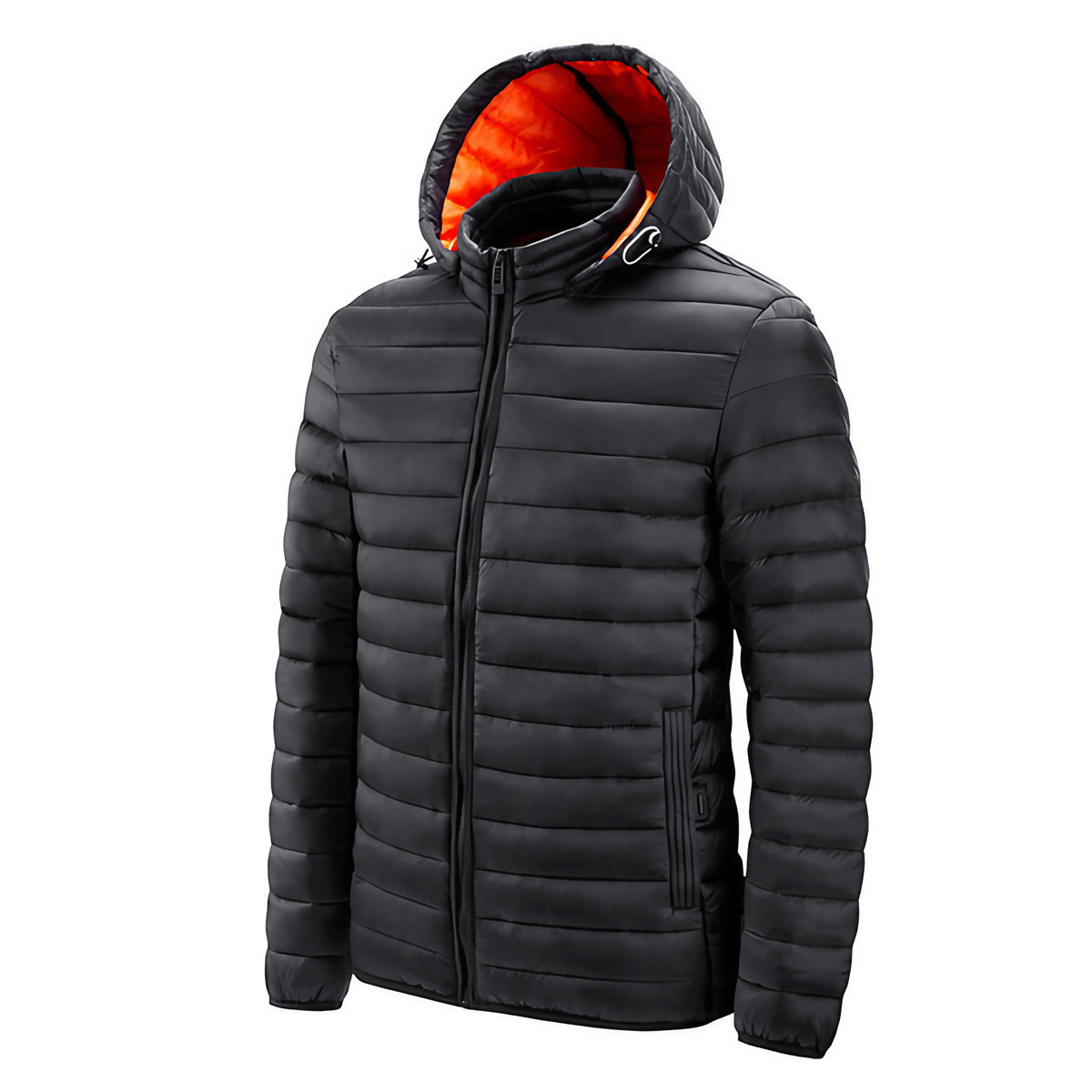 Veste matelassée homme à capuche réglable et col montant, noir