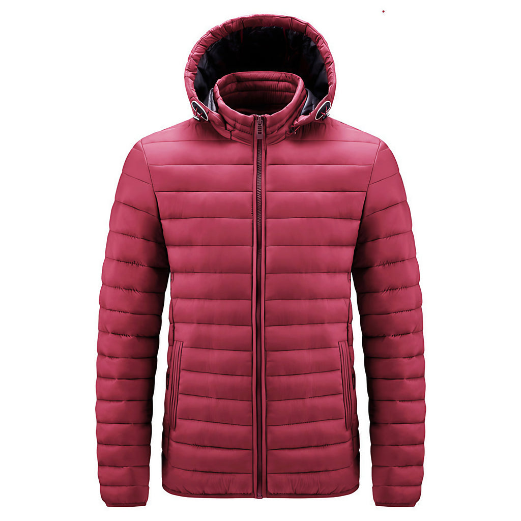 Veste matelassée homme à capuche réglable et col montant, rouge vin