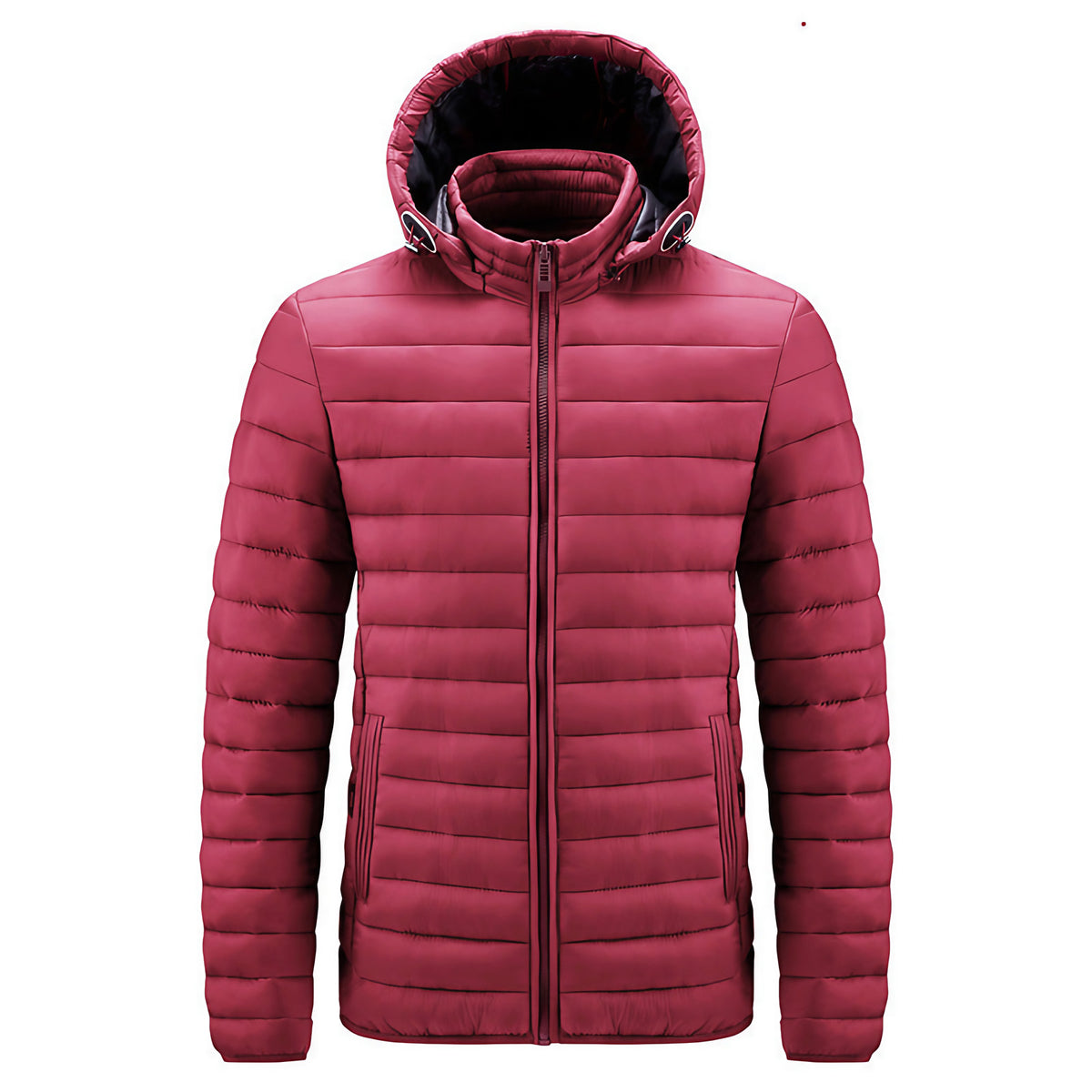 Veste matelassée homme à capuche réglable et col montant, rouge vin