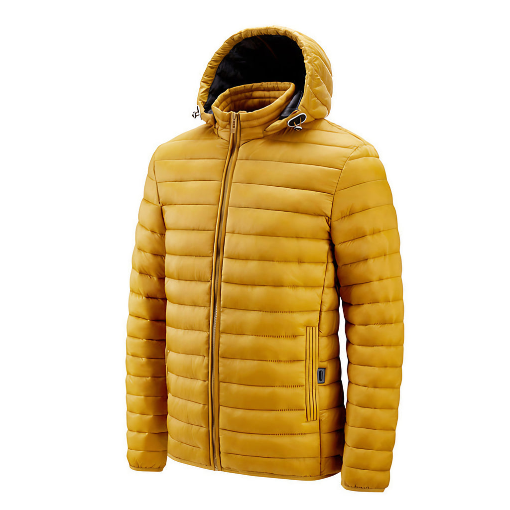 Veste matelassée homme à capuche réglable et col montant, jaune