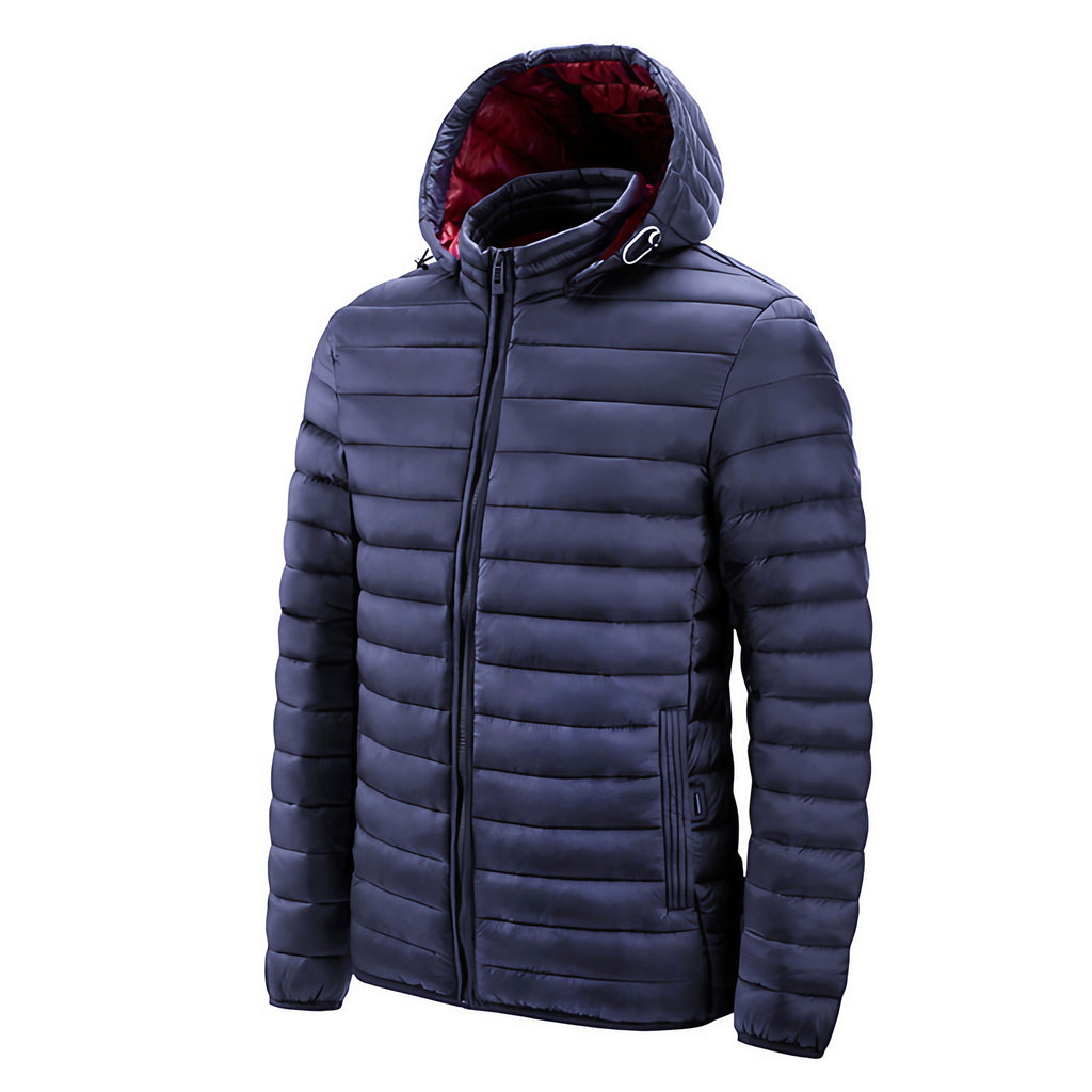 Veste matelassée homme à capuche réglable et col montant, bleu marine