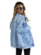 Veste en jean oversize femme, denim doux, quatre coloris, gris foncé