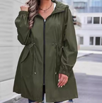 Veste longue à capuche femme, manches longues, vert armée
