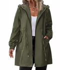 Veste longue à capuche femme, manches longues, vert armée, vert armée