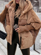 Veste matelassée femme à capuche, automne et début d'hiver, marron