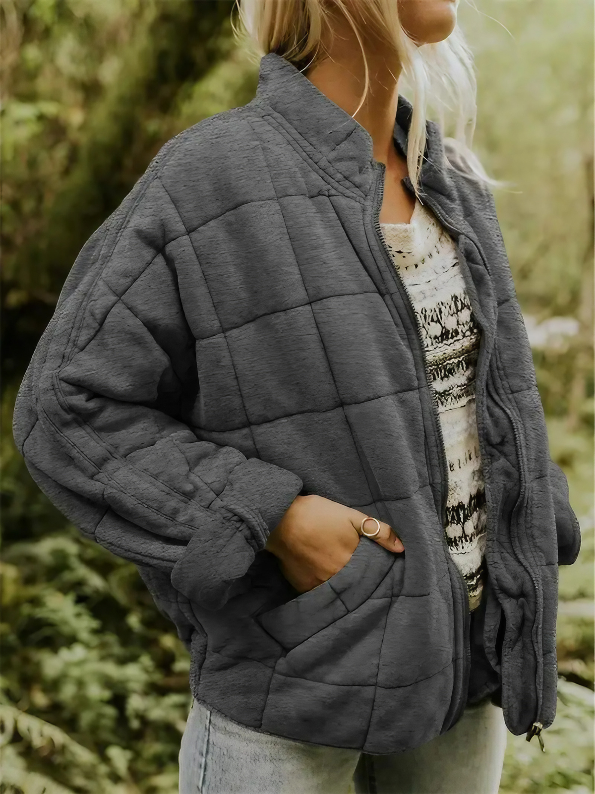 Veste matelassée femme mi-saison, treize coloris, du XS au 2XL, gris foncé