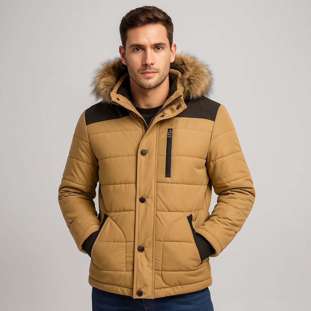Veste matelassée homme à capuche amovible, coupe-vent