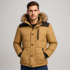 Veste matelassée homme à capuche amovible, coupe-vent