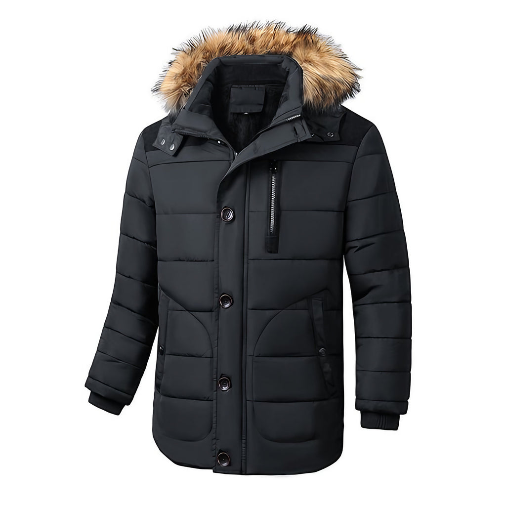 Veste matelassée homme à capuche amovible, coupe-vent, noir