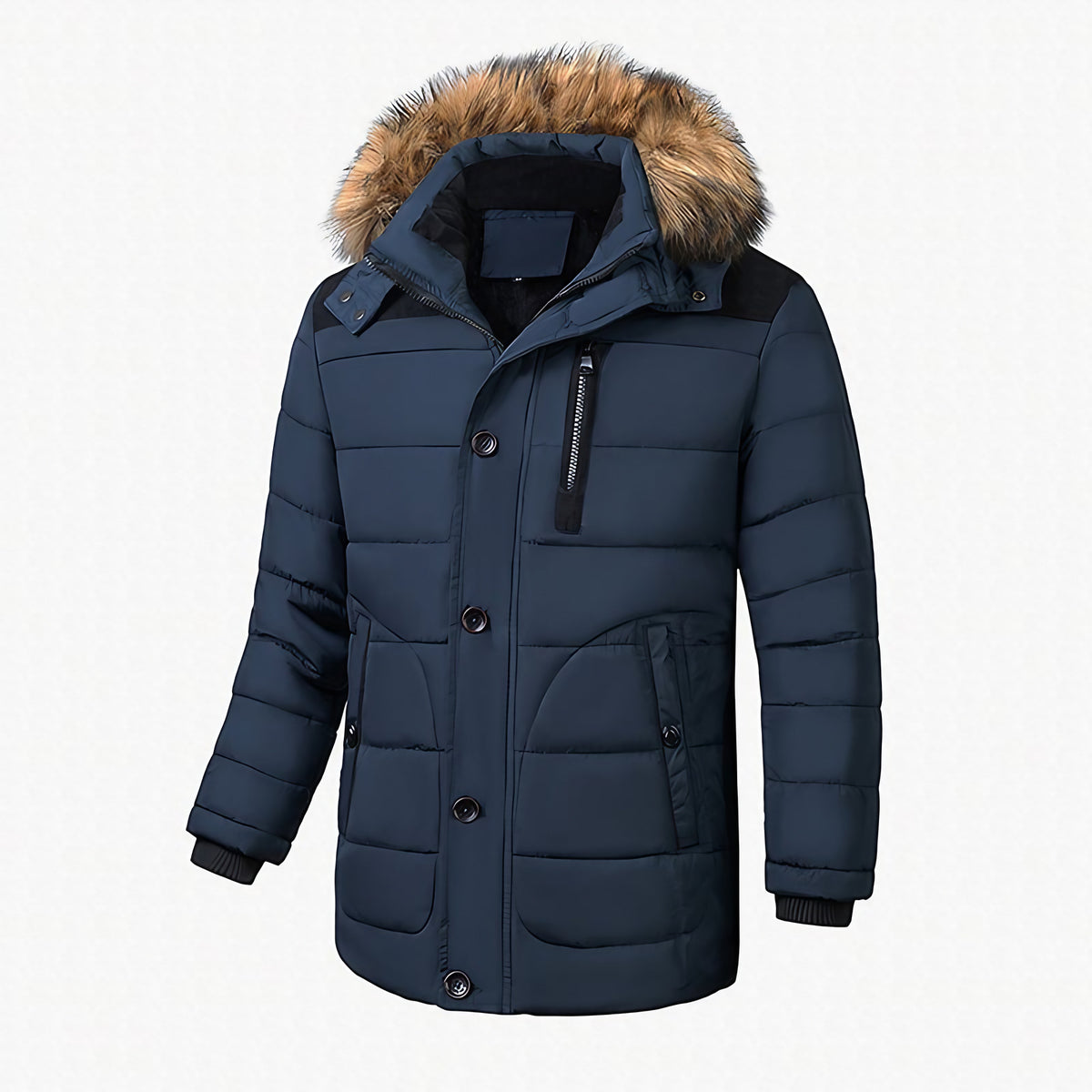 Veste matelassée homme à capuche amovible, coupe-vent, bleu