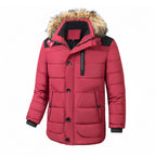 Veste matelassée homme à capuche amovible, coupe-vent, rouge